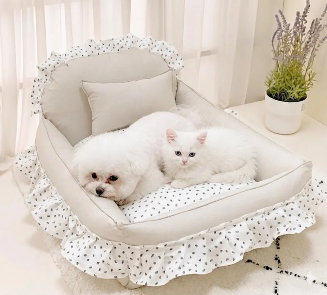 Divan-Berçeau Éclat de Soie blanc avec chien et chat