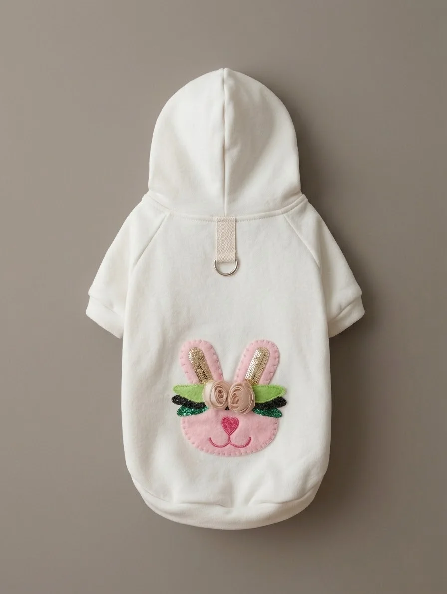 Hoodie Lapin Floral blanc pour petit chien vu de dos