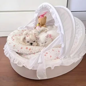 Lit Berceau de l’Aristocrate blanc avec auvent pour chien et chat
