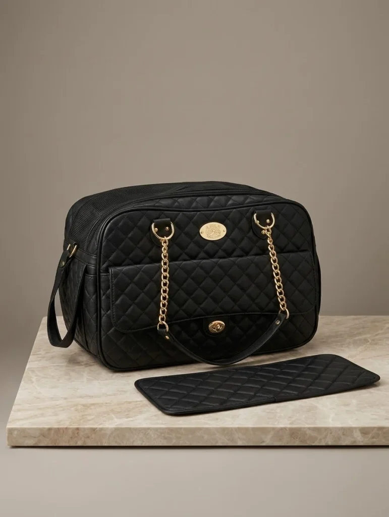 Sac de transport L’Ambassadrice noir matelassé vu de face et de côté
